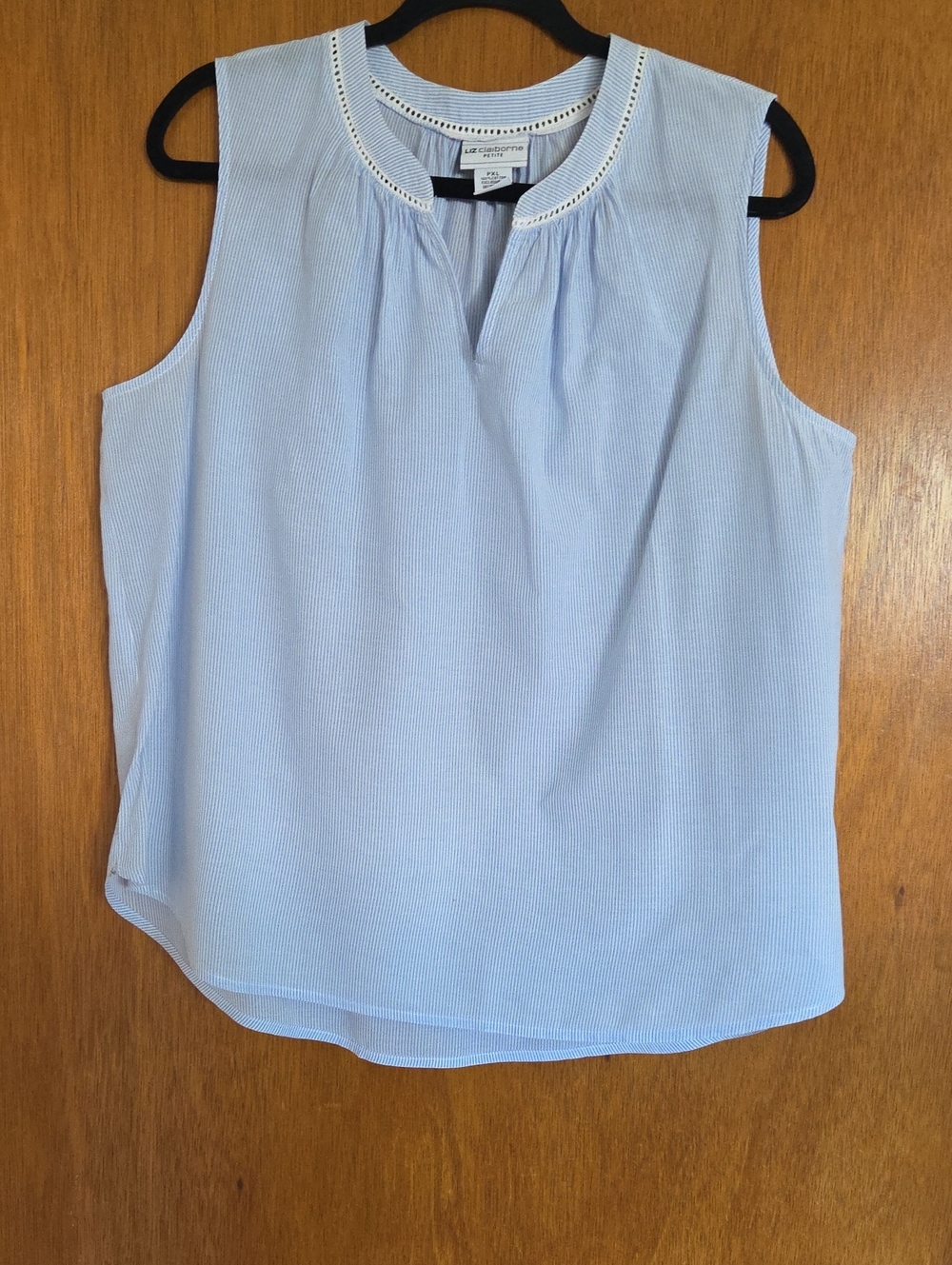 Light Blue Sleeveless Blouse with Eyelet Neckline - Liz Claiborne